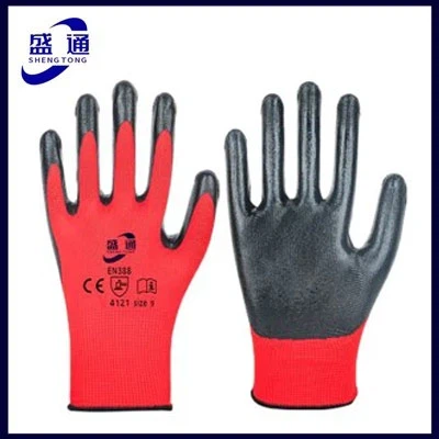 Piros poliészter fekete nitril bevont kesztyű